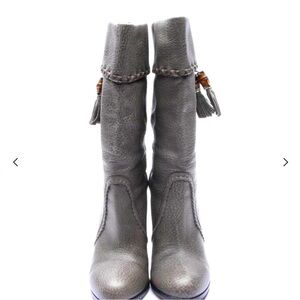 ❤️ SALE ❤️ Pre loved GUCCI Gray Bamboo Gold Tassels Leather Boots Shoes